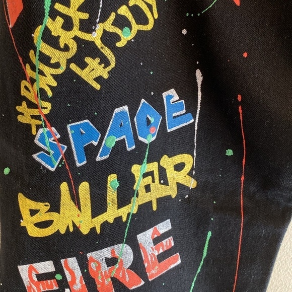 Waimea Black Slim Fit NYC Graphic Paint Jeans Size W36 - Picture 3 of 12